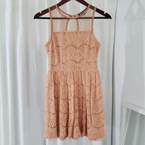 Love Blind Midi Halter Neck Dress in Orange Floral Lace Women's Size S